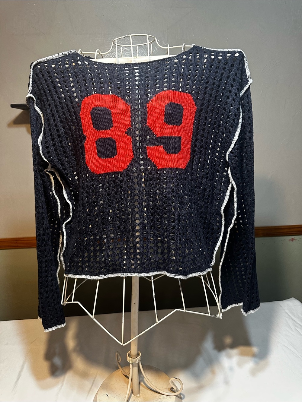 SO Navy Open-Knit Sweater with Red '89 Graphic